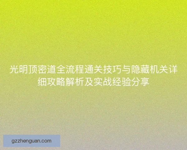 光明顶密道全流程通关技巧与隐藏机关详细攻略解析及实战经验分享